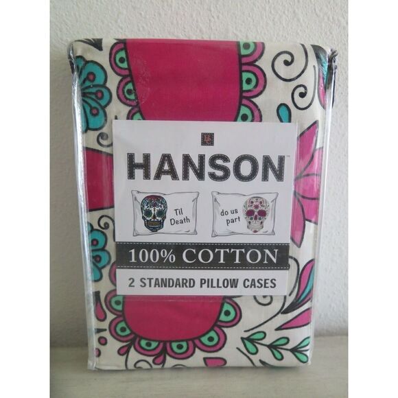 Hanson "Til Death Do Us Part" Sugar Skulls, 2 Standard Cotton Pillowcases - Picture 1 of 3